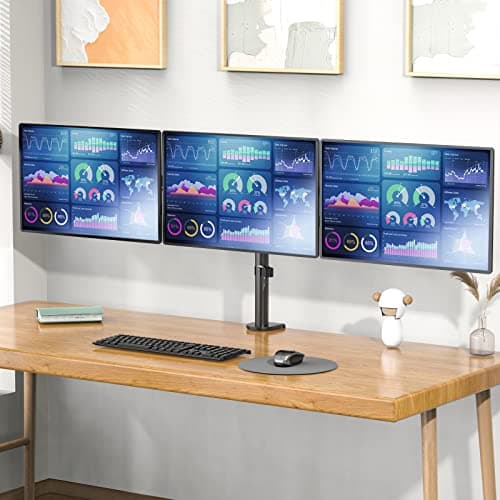 WALI Triple Monitor Mount, 3 Monitor Desk Mount for 13-27 inch Computer Screens, Holds up to 22 lbs, Triple Monitors Stand for Desk, with Tilt, Swivel, Rotation, VESA 75/100mm (M003S), Black
