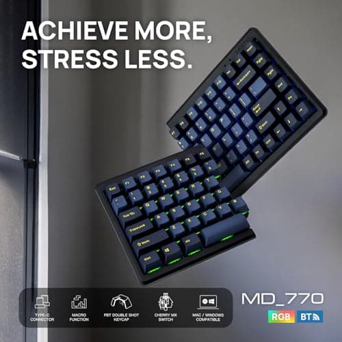 BAROCCOMiSTEL MD770 RGB BT5.0 Glaze Blue TKL Ergonomic Mechanical Keyboard, 75% Split Layout, Cherry MX, PBT DoubleShot Keycap, Mac/Windows OS Compatible (Cherry Silent Red)