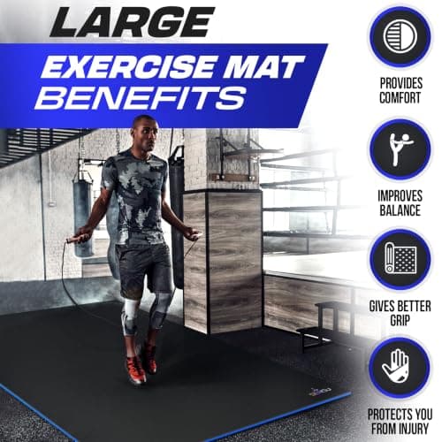 Sensu Large Exercise Mat – 6' x 4' x 8.5mm Extra Thick – Durable and Shoe-Friendly Workout Mat for Home Gym – Non-Slip Fitness Mat for Strength Training, Stretching, Cardio, and Balance Exercises