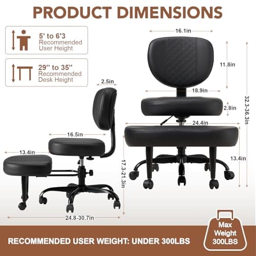 Avocahom Ergonomic Cross Legged Office Chair with Wheels, Criss Cross Desk Chair with Leg Rest, Meditation Chair Yoga Kneeling Chair, Adjustable ADHD Chair Black