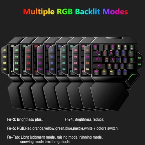 Cakce RGB One Handed Mechanical Gaming Keyboard,Colorful Backlit,Wrist Rest Support,Professional USB Wired Single Hand Mechanical Keyboard for Game