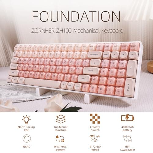 ZORNHER ZH100 Foundation Mechanical Keyboard,98% Pink Creamy Keyboard with Number Pad,Full Size Gaming Keyboard Cute,Jelly MOA Profile Round Keycaps,Creamy Sounding Linear Switches,PC Gaming