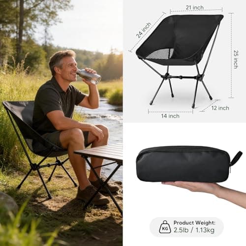 BITIANTEAM Lightweight Portable Camping Chair - Folding Backpacking Hiking Chair with Carry Bag for Outdoor Travel, Beach, Picnic, Festival (Black)