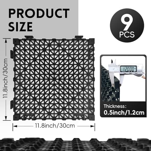 RITOLLO Modular Interlocking Cushion Drainage Floor Tiles, 9-Pack 11.8"x11.8" PVC Raised Non-Slip Interlocking Mats with Drain Holes for Deck, Pool, Garage, Shower, Patio, Bathroom, Sauna, Yard