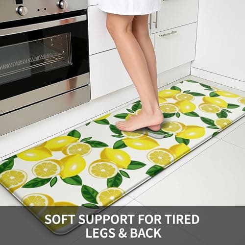 MAYHMYO Lemon Kitchen Mat Set of 2 - Anti Fatigue Mats for Kitchen Floor - Non Slip Cushioned Rugs for Standing - Lemon Decor (17.3"×29"+17.3"×47"-0.4") White