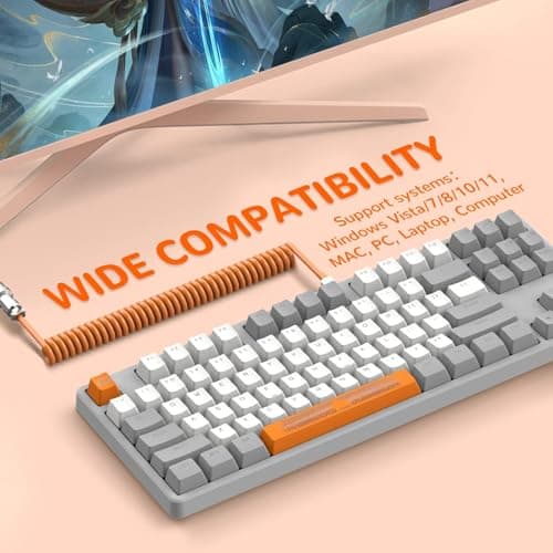 MAGIC-REFINER AK873 Gaming Keyboard,Hot-Swappable Linear Red Switch,PBT Keycap,75% TKL Layout,Rainbow Backlit,Ergonomic Mechanical Keyboard with Custom Coiled USB/Type-C Aviation Cable(Orange Gray)