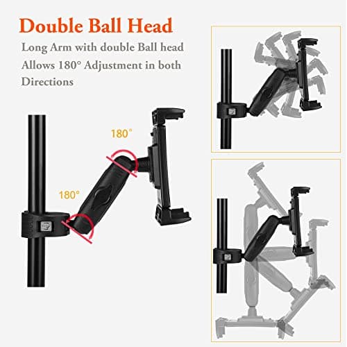 Peastrex Ipad Holder for Mic Stand, Tablet Phone Holder Micophone Music Stand Mount Adjustable Rotatabe with Super Handle Clamp for iPad Pro 12.9 Air Mini, Android, 4 to 13.5inch iPhones and Tablets