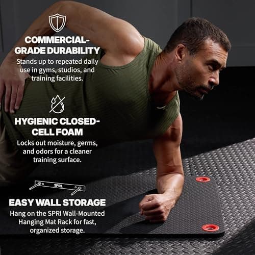 SPRI Hanging Exercise Mat, Fitness & Yoga Mat for Group Fitness Classes, Commercial Grade Quality with Reinforced Holes, 56"L x 23"W x 5/8" Thick