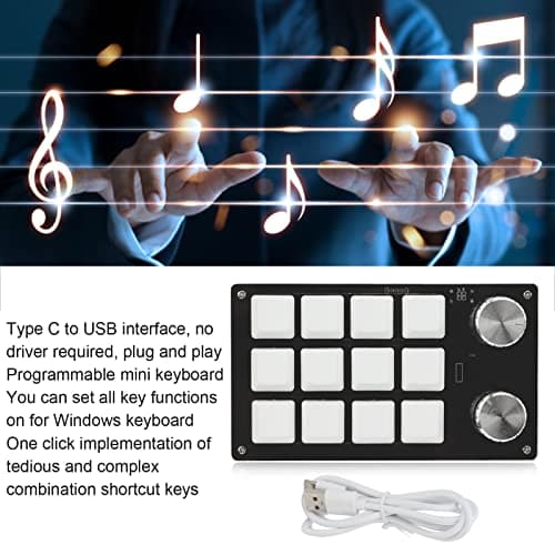 One Handed Programmable Mechanical Keyboard, 12 Keys RGB Programmable Macro Keyboard with Knob,Multifunctional Mechanical Gaming Keypad Function Keypad for (Black White)