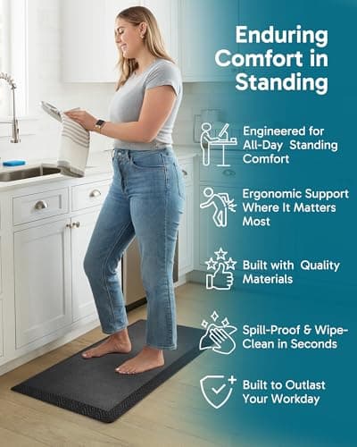 Ophanie Kitchen Mats for Floor, 3/4 inch Thick, 20x39 Anti Fatigue Cushioned Mat, Kitchen Rugs, Waterproof, Comfort Ergonomic Standing Mat for Office, Home, Sink, Black Non-Slip Ridged Bottom