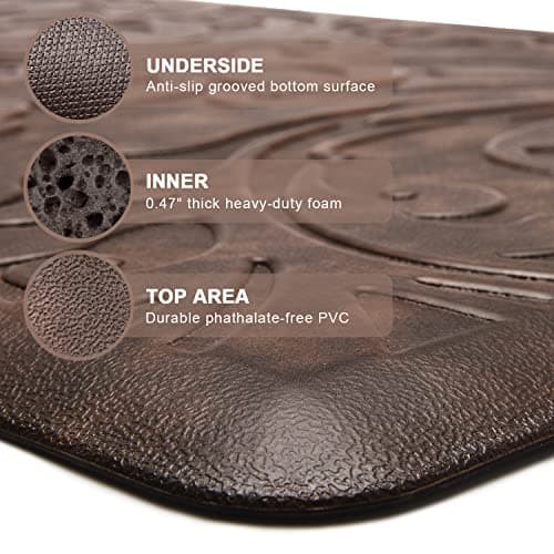 KMAT Kitchen Mat Cushioned Anti-Fatigue Waterproof Non-Slip Standing Mat Ergonomic Comfort Rug for Home,Office,Sink,Laundry,Desk 17.3" (W) x 60"(L),Brown