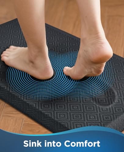 Ophanie Kitchen Mats for Floor, 3/4 inch Thick, 20x39 Anti Fatigue Cushioned Mat, Kitchen Rugs, Waterproof, Comfort Ergonomic Standing Mat for Office, Home, Sink, Black Non-Slip Ridged Bottom