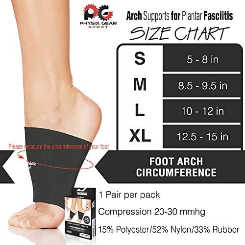 Physix Gear Arch Support Bands for Foot discomfort comfort - Arch comfort Compression Bands, Arch Support Band for Plantar Fasciitis, Arch Compression Support, Arch Sleeves, Foot, Black (1 Pair), L