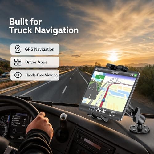 Keuvirya Heavy Duty Tablet Mount for Truck & Vehicle, Drill Base Tablet Holder for Truck with Aluminum Arm, Compatible with 4.7"-12.9" Tablets/iPad/Phones, iPad Truck Mount for Dashboard, Walls, Boat