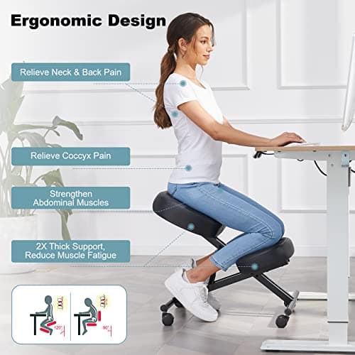 Ergonomic Kneeling Chair, Height Adjustable Office Chair with an Angled Seat and Casters for Home, Meditation Chair