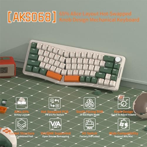 ATTACK SHARK Wired 68 Key Alice Layout Hotswappable Mechanical Gaming Keyboard Green and 62 Key Membrane Keyboard for PC Mac Gamer Blue