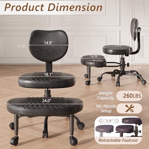 Ergonomic Cross Legged Office Chair with Back Support, 360 Degree Swivel Meditation Chair, Height Adjustable Criss Cross Chair for Yoga, Meditation, ADHD Desk (Black)