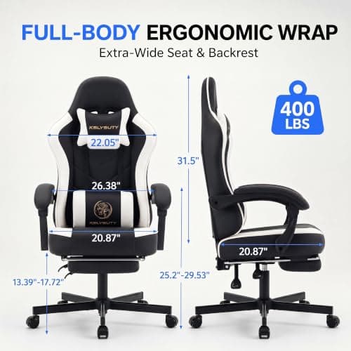 Kslysuty Desk Computer Gaming Chair - High Back Ergonomic Office Chair with Footrest and Lumbar Support, Swivel Comfy Home Gamer Video Game Chairs with Pocket Spring Cushion for Adults (White Leather)