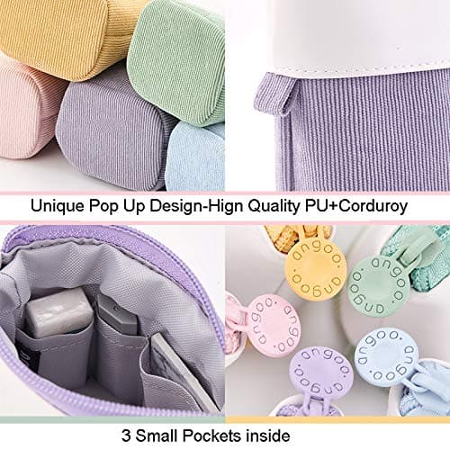 Friinder Telescopic Pencil Bag Pen Holder Stationery Case, PU Corduroy Stand-up Retractable Transformer Bag Colorful Organizer, Great for Christmas Holiday