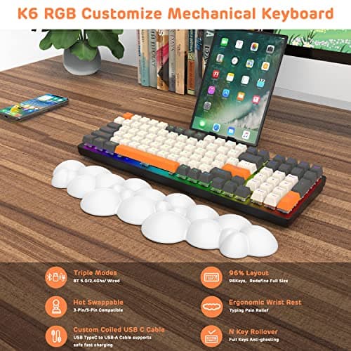 ATTACK SHARK Wireless Mechanical Keyboard, 2.4G/USB-C/Bluetooth, Hot Swappable, 96% 100 Keys, 4000mAh RGB, Wrist Rest, Clicky Blue Switches, for PC Mac iPad