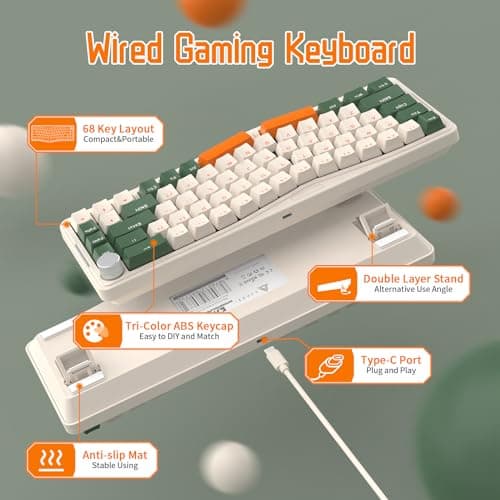 ATTACK SHARK Wired 68 Key Alice Layout Hotswappable Mechanical Gaming Keyboard Green and 62 Key Membrane Keyboard for PC Mac Gamer Blue
