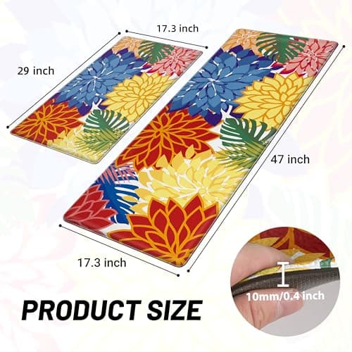 Arenarug Kitchen Mats for Floor 2PCS Cushioned Anti Fatigue Kitchen Mats Waterproof Non Slip Kitchen Mat Rug Set Comfort Foam Standing Mat for Sink, Laundry, Office,17.3" x 28" + 17.3" x 47", Colorful
