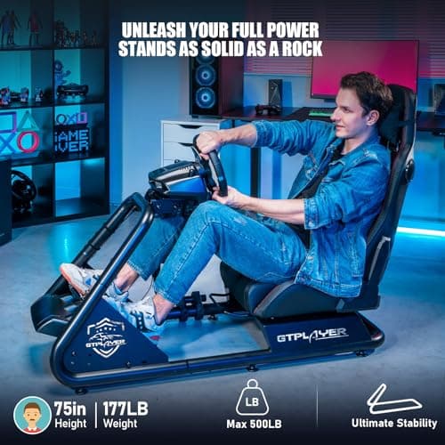 GTPLAYER Racing Simulator Cockpit with Seat and Bluetooth Speakers, Racing Style Reclining Seat and Ultra-Sturdy Alloy Steel Frame (Red)