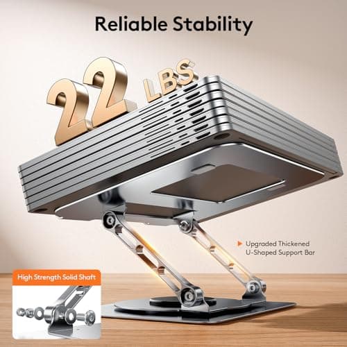 TECKNET Laptop Stand for Desk - 360° Rotating Base, Ergonomic Foldable Computer Stand for Laptop Riser, Height Adjustable, Compatible with MacBook Pro, Dell XPS, HP, and All Laptops 10-17" (Silver)