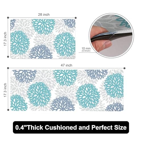 Teal Kitchen Mats Set of 2 Cushioned Anti Fatigue Kitchen Rugs Non Slip Waterproof Runner Memory Foam Kitchen Floor Mat Comfort Standing Mat for Sink,Office,Laundry