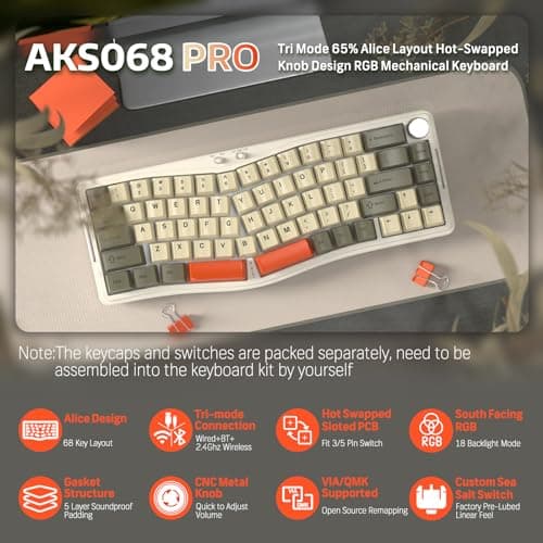 ATTACK SHARK AKS068PRO Tri Mode 65% Wireless Alice Layout Mechanical Gaming Keyboard Gray and K85 Rapid Trigger 75% Wired Mechanical Gaming Keyboard Gasket Blue