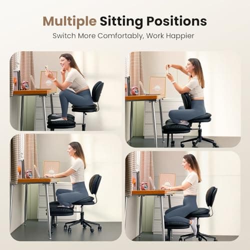 Cross Legged Office Chair, Ergonomic Cloud Criss Cross Desk Chair, Meditation Chair with Wheels, Height Adjustable Seat for ADHD, Wide Kneeling Chair with Back Support, Black