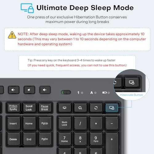 Wireless Keyboard and Mouse Combo, 2.4G Full Size Silent Keyboard with Phone Holder Slot, 3 Level DPI＆Quiet Click Mouse, OMOTON Ergonomic Cordless Keyboard Mice for Computer/Laptop/Windows (BlackGrey)