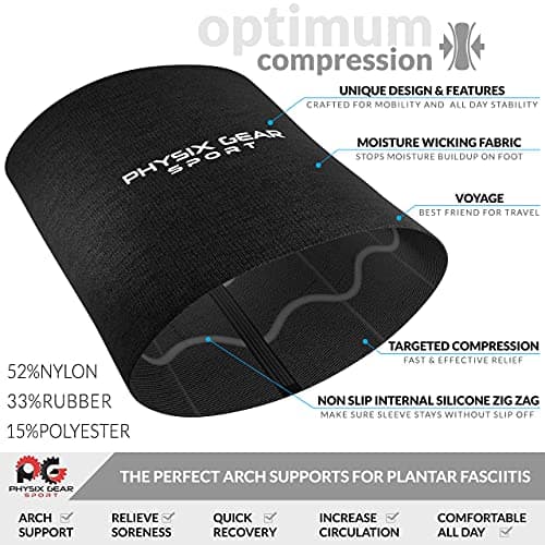 Physix Gear Arch Support Bands for Foot discomfort comfort - Arch comfort Compression Bands, Arch Support Band for Plantar Fasciitis, Arch Compression Support, Arch Sleeves, Foot, Black (1 Pair), L