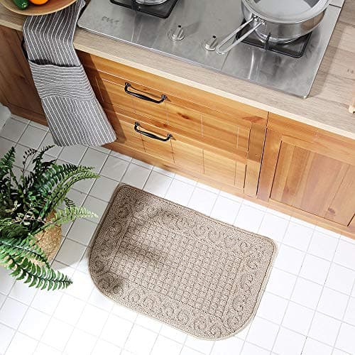 COSY HOMEER 27X18 Inch Anti Fatigue Kitchen Rug Mats are Made of 100% Polypropylene Half Round Rug Cushion Specialized in Anti Slippery and Machine Washable (Beige 1 pc) …
