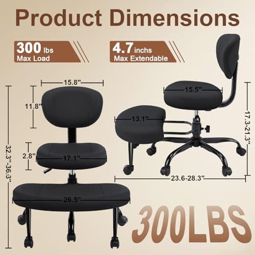 AreShark Cross Legged Office Chair with Wheels, Kneeling Meditation Wide Criss Cross Swivel Ergonomic Chair with Back Support&Adjustable Height, ADHD Stool with Rotating Footrest for Yoga Home Office