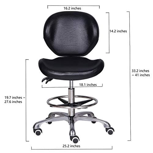 Kaleurrier Adjustable Stool Drafting Chairs: Tall Office Chair for Standing Desk with Backrest & Foot Rest - Ergonomic Drafting Stools with Rolling Wheels for Shop Studio Dental Salon Home(Black)