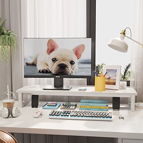 YAOHUOO Dual Monitor Stand Riser, 39Inch Large Monitor Stands for 2 Monitors, Computer Monitor Stand, Wooden Desktop Oraganizer Shelf for Office Desk Computer,Laptop,TV