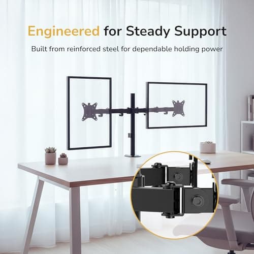 Mount-It! Dual Monitor Stand, Full Motion Desk Mount for 2 Screens up to 32” and 19.8 lbs Each, Tilt Swivel Rotate, VESA 75x75 & 100x100, Adjustable Dual Screen Arm with C-Clamp or Grommet