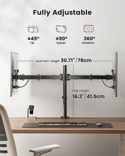 ErGear Dual Monitor Stand, Heavy Duty Adjustable Monitor Desk Mount for 2 Screens up to 32 Inches, Fully Adjustable Height, Tilt, Swivel, Rotate, Supports 17.6 lbs per Monitor Arm, Easy Installation