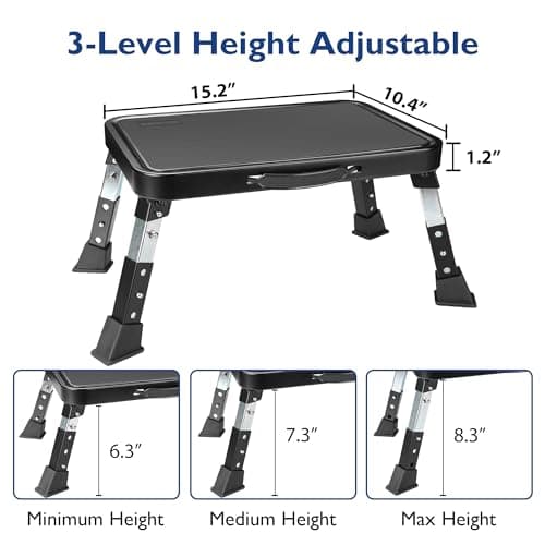 BONTEC Folding Step Stool, 3-Level Adjustable Metal Step Stool with Anti-Slip Pedal and Locking Legs, 330lbs Heavy Duty Folding Foot Stool, Portable Stepping Stool for Kids, Kitchen, Home, Office