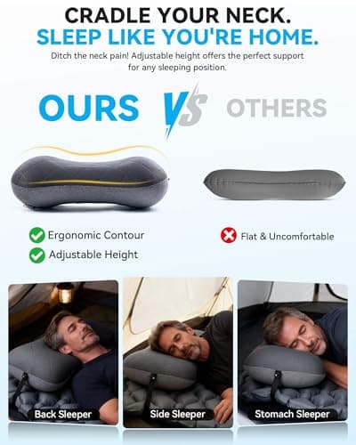 Hikenture Ultralight Inflatable Pillow with Removable Cover for Neck Lumber Support - Upgrade Washable Travel Air Pillows for Camping, Hiking, Backpacking (Grey)