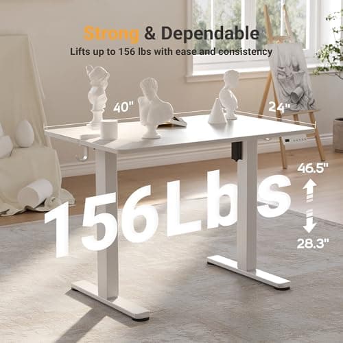 YDN Electric Standing Desk Adjustable Height, 40 x 24 Inches Stand up Desk with Cable Management, Home Office Desks with Splice Board & White Frame, White Top