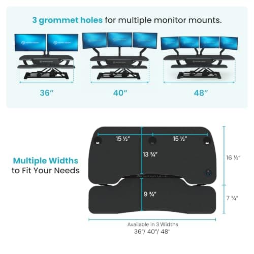 VERSADESK PowerPro™ 36 Inch Electric Standing Desk Converter, Height Adjustable Sit to Stand Up Desk Riser, Laptop and Dual Monitor Desktop Workstation with Wide Keyboard Tray and USB Port, Black