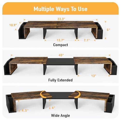 Simple Houseware Desk Dual Monitor Stand Riser with Drawer, Rustic Brown