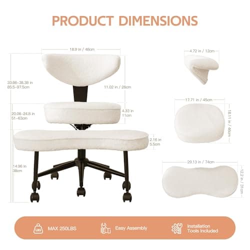 Garvee Ergonomic Cross Legged Office Chair with Lumbar Support, 360° Swivel Meditation Chair with Wheels - Adjustable Height for ADHD Desk & Yoga, Wide Criss Cross Chair, Kneeling Chair for Home