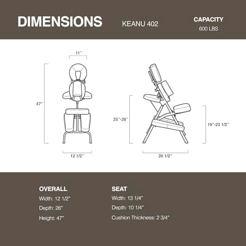 DR.LOMILOMI Aluminum Light-Weight Adjustable Folding Portable Travel Massage Chair with Backpack 402 Keanu (Black)