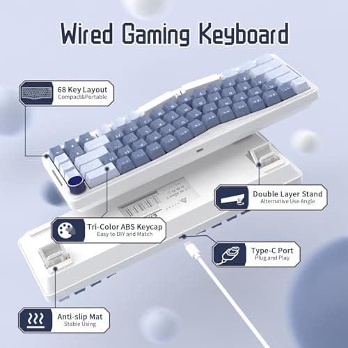 ATTACK SHARK Wired 68 Key Alice Layout Hotswappable Mechanical Gaming Keyboard Blue and 62 Key Membrane Keyboard for PC Mac Gamer Blue
