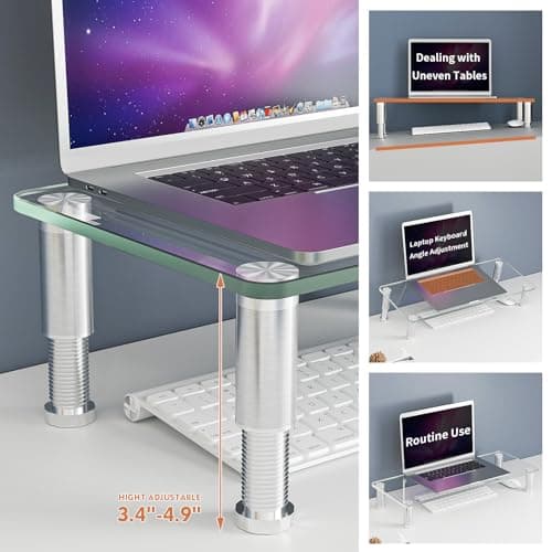 Hemudu Clear Computer Monitor Riser with Height Adjustable Multi Media Desktop Stand for Flat Screen LCD LED TV, Laptop/Notebook/Xbox One,HD01T-001