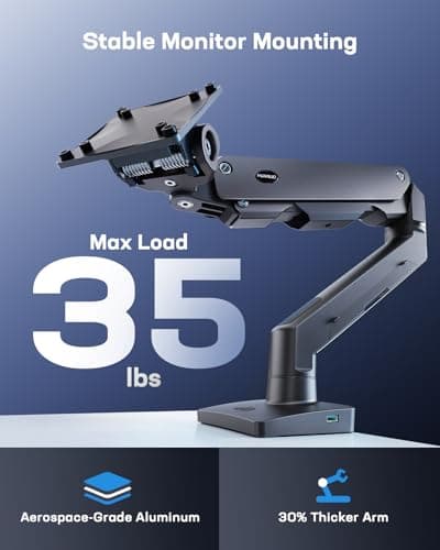 HUANUO Heavy Duty Monitor Arm for 13 to 49 inch Screens up to 35 lbs, Aluminum Ultrawide Screen Arm for Samsung Odyssey G9 and More, Fully Adjustable Monitor Stand for Desk, VESA 75mm or 100mm, Black