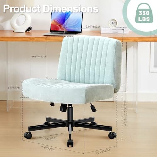 TUKAKA Criss Cross Chair with Wheels,Thick Padded Fabric Cross Legged Office Desk Chair with Pocket Springs Cushion,Dual-Purpose Base,Wide Adjustable Computer Home Office Vanity Chair,Mint Green